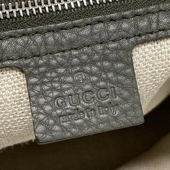 Gucci Tote GG Pattern Icon Bit Beige Dark Brown Khaki Leather - Picture 8 of 15